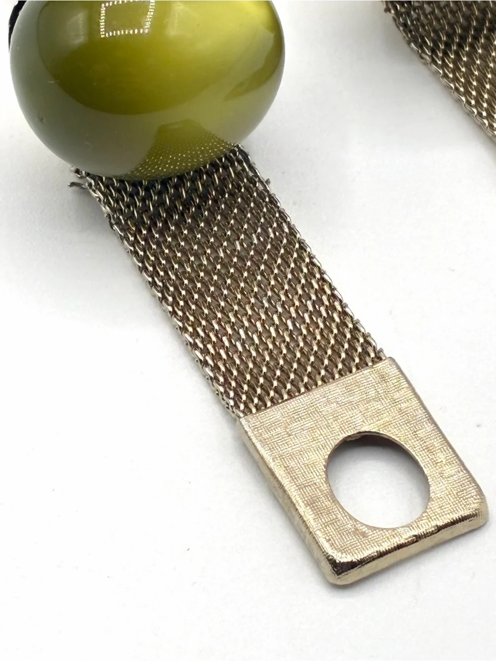 Vintage Green Lucite Cabochon Mesh Wrap Around Cufflinks Gold Tone MCM